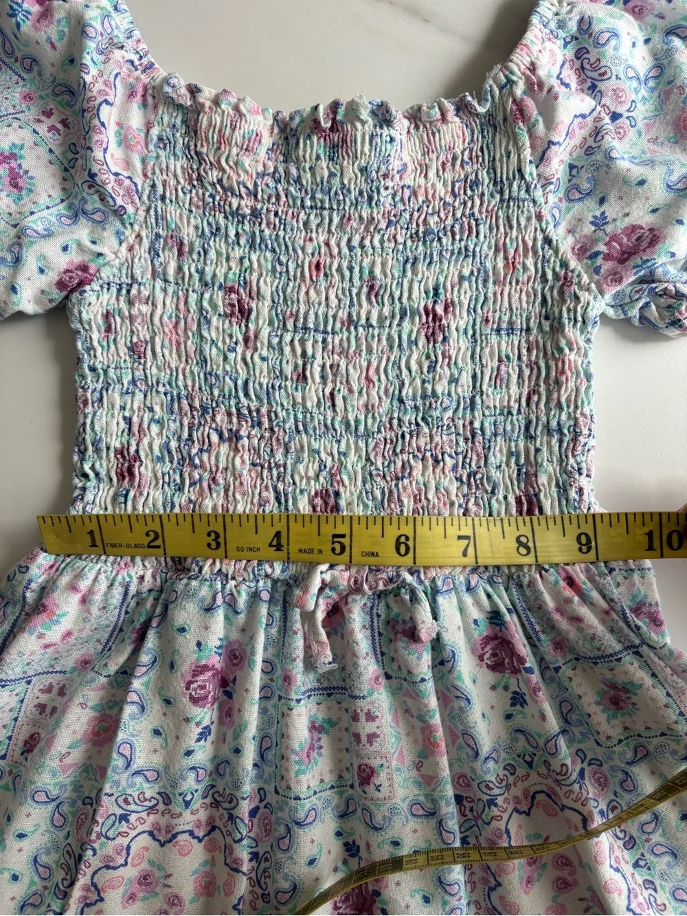Nanette Lepore Blue and Pink Floral Smocked Puff Sleeve Dress size 8 y.o.